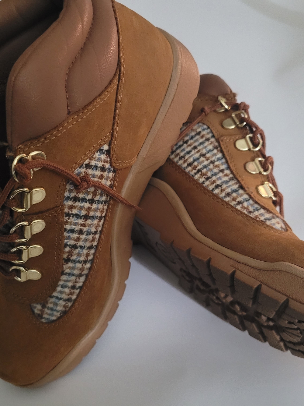 Timberland Chestnut Suede Hiker Sneakers with Tweed Panels